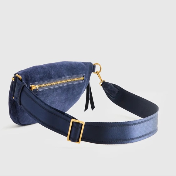 Quince Blue Suede Women's Italian Sling Bag - Picture 2 of 6